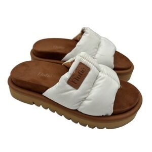 Flufie Puffer Platform Slides Women's Size 37 US 6.5 White Tan Quilted Sandals